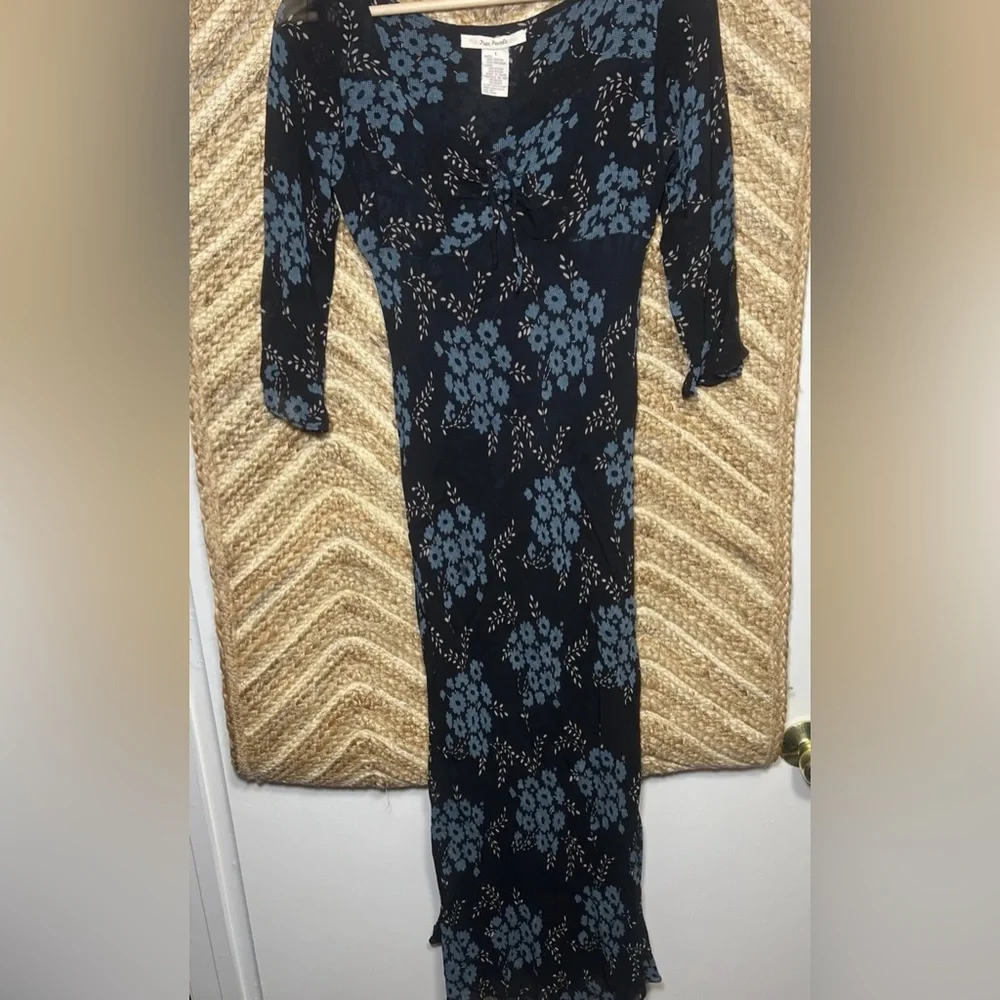 Free People Black Maxi Dress with Blue Floral Print